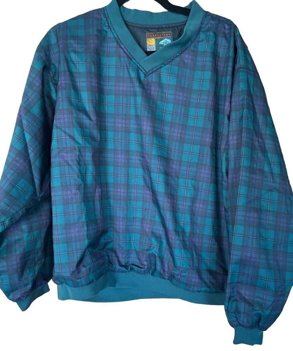 Vintage Forrester's Outerwear Green Plaid V-Neck Pullover Windbreaker Jacket Men